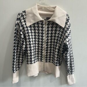 Loft Zip Front Houndstooth Sweater